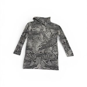 White House Black Market Black/Gray Knit Long Animal Print Top